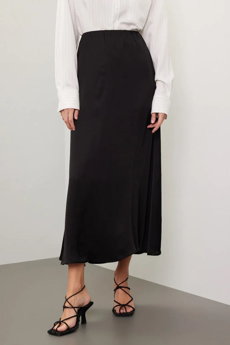 Donni Sz XS XSmall 0/2 Black Classic Satin Simple Midi Slip Skirt Silky Satin - Picture 1 of 5